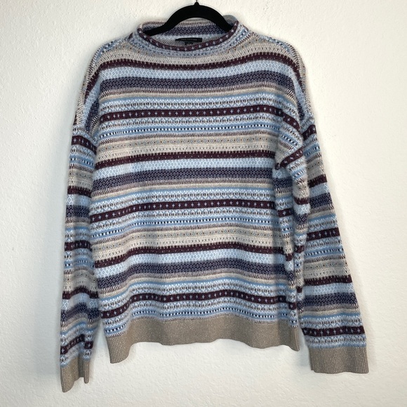Ann Taylor Sparkle Fair Isle Funnel Neck Sweater Eyelash Fabric Size Large - Picture 2 of 12